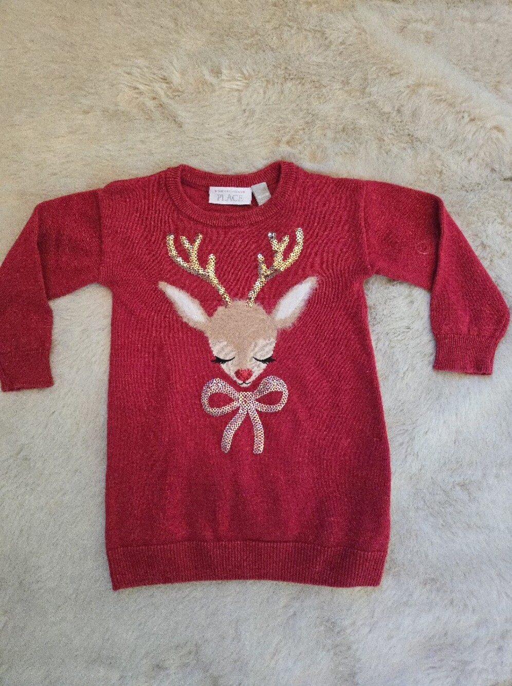 The Children's Place Reindeer Holiday Sweater Dress – Size 18–24 Months